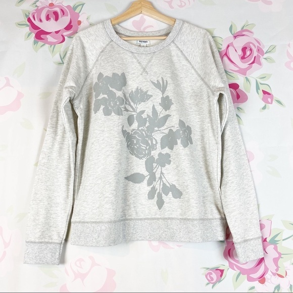 Old Navy Tops - Old Navy Gray Floral Crewneck Jersey Knit Sweatshirt L